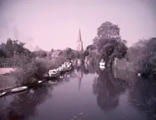 The river and St Helen's Church, Abingdon-on-Thames, Berkshire, c1955. Creator: Arthur Charles Kirby Ware