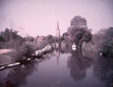 The river and St Helen's Church, Abingdon-on-Thames, Berkshire, c1955. Creator: Arthur Charles Kirby Ware