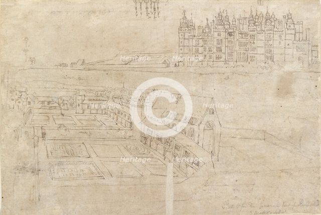 The River Front of Richmond Palace and Privy Gardens, c1550s. Artist: Anthonis van den Wyngaerde.