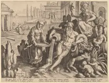 The River God Tiber with the Urn and the Vestal Tuccia. Creator: Theodoor Galle