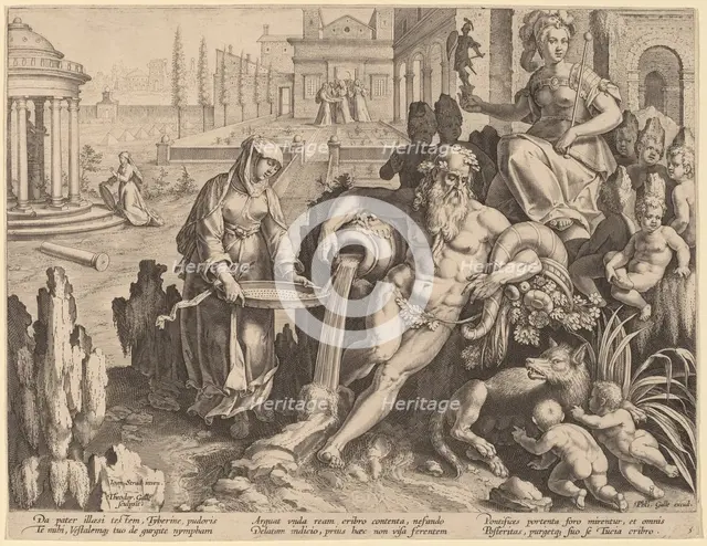 The River God Tiber with the Urn and the Vestal Tuccia. Creator: Theodoor Galle.