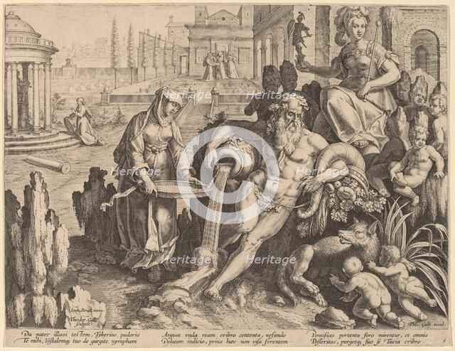 The River God Tiber with the Urn and the Vestal Tuccia. Creator: Theodoor Galle.