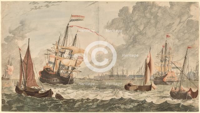 The River IJ at Amsterdam, 17th century. Creator: Workshop of Johann Teyler.