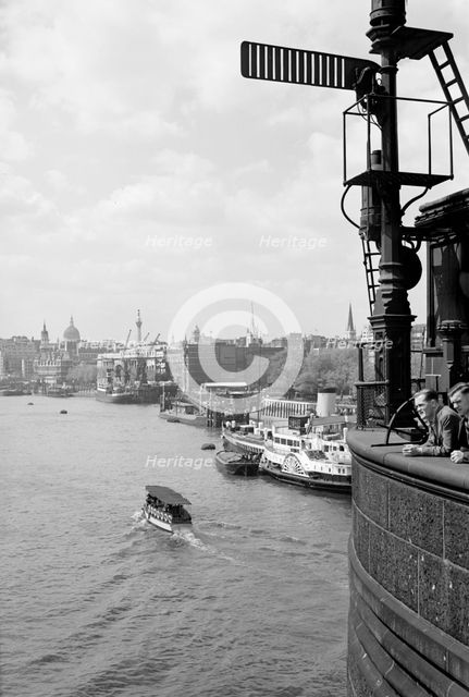 The River Thames at Stepney, London with a shipping signal in the foreground, c1945-c1965. Artist: SW Rawlings