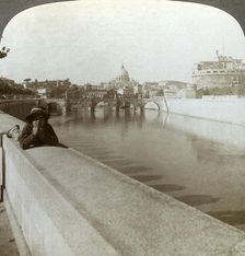 The River Tiber, Castel Sant Angelo and St Peter's Basilica, Rome, Italy.Artist: Underwood & Underwood