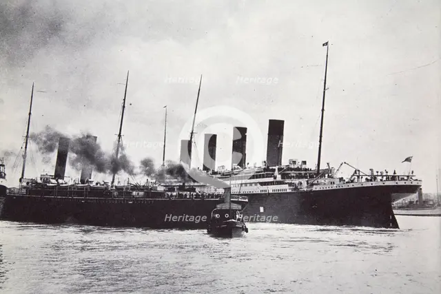 The RMS 'Titanic' leaving Southampton, 10 April 1912.  Creator: Unknown.