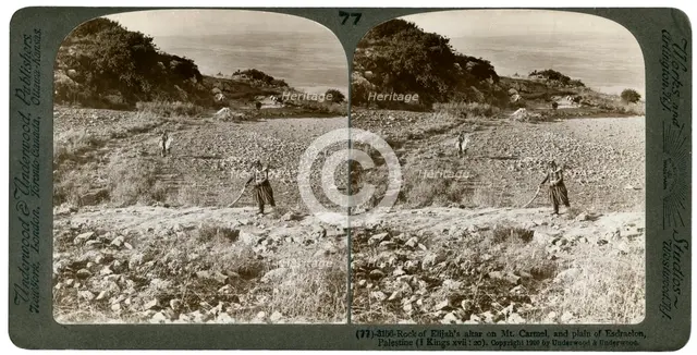 The rock of Elijah's Altar on Mount Carmel, and the Plain of Esdraelon, Palestine, 1900.Artist: Underwood & Underwood