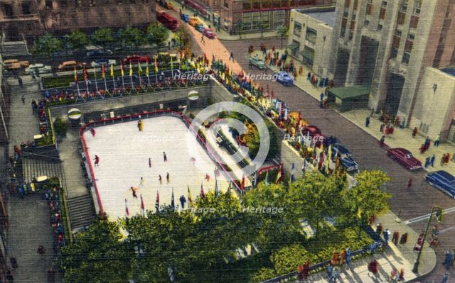 The Rockefeller Plaza outdoor ice skating rink, New York City, New York, USA, 1951. Artist: Unknown