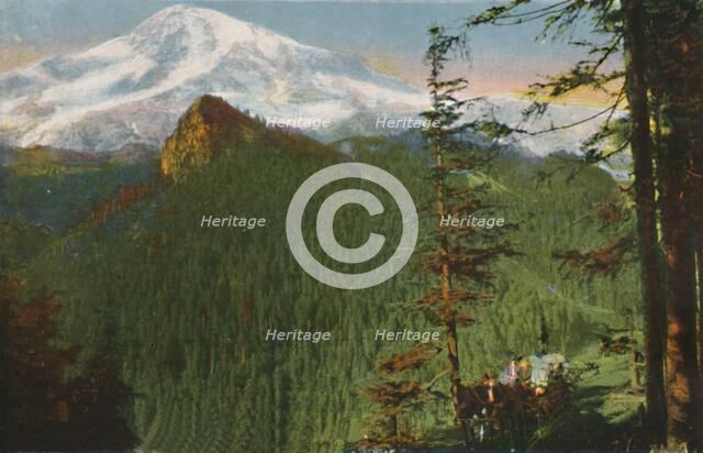 'The Road at Rickseeker Point, Mount Rainier in the Distance, Washington', c1916. Artist: Asahel Curtis.