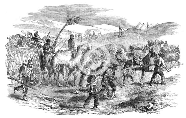 The Road to Sebastopol - Commissariat Waggons, Conveyances of Fascines, etc, 1854. Creator: Unknown.