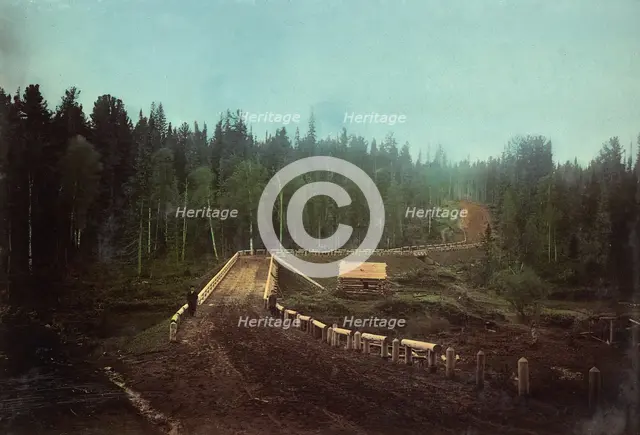 The Roadbed and the Bridge on the Iverka-Romanovskaya Railroad, 1906-1908. Creator: Dorozhno-Stroitel'nyi Otdel.