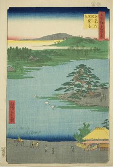 The Robe-hanging Pine at Senzoku Pond (Senzoku no ike Kesakakematsu), from the series..., 1856. Creator: Ando Hiroshige