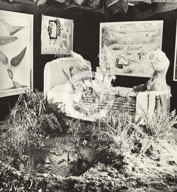 The room, designed by Duchamp with paintings by W. Paalen, R. Penrose and A. Masson at the... 1938. Creator: Anon.