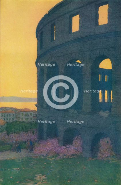 'The Roman Amphitheater at Pola', 1913. Artist: Jules Guerin.