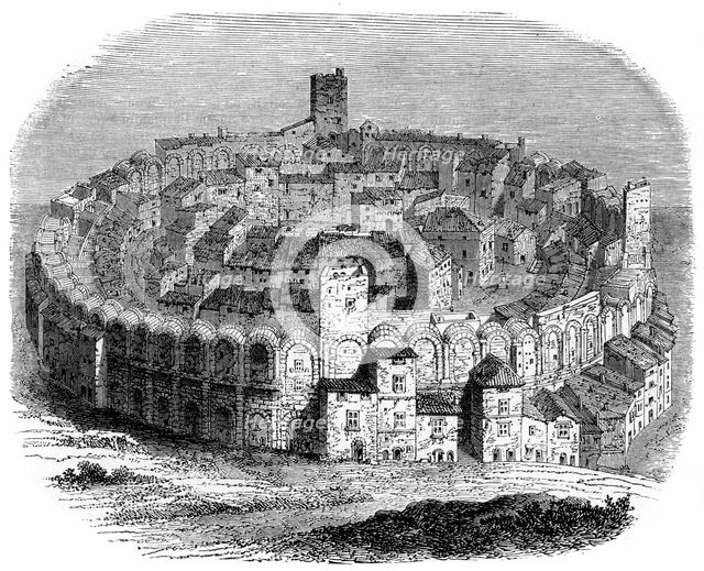 The Roman arena in Arles, Provence, France, in 1666 (1882-1884). Artist: Unknown