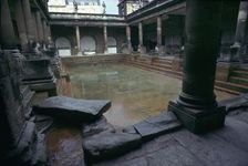 The Roman Baths at Bath, established shortly after the occupation