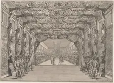The Roman curia with guards in the anteroom; set design from Il Fuoco Eterno 1674. Creator: Mathäus Küsel