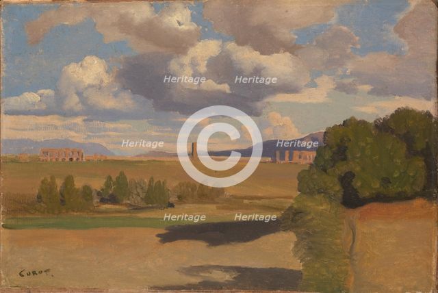 The Roman Campagna, with the Claudian Aqueduct, c. 1826. Artist: Corot, Jean-Baptiste Camille (1796-1875)