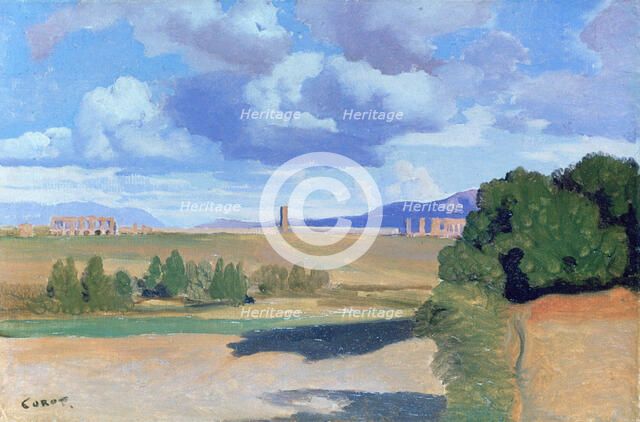 'The Roman Campagna, with the Claudian Aqueduct', c1826. Artist: Jean-Baptiste-Camille Corot    
