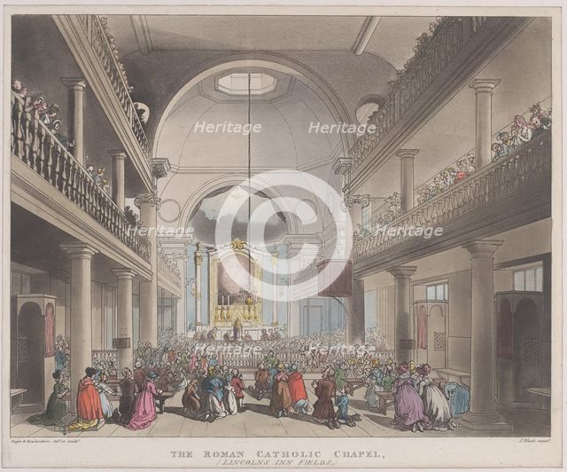 The Roman Catholic Chapel, Lincolns Inn Fields, April 1, 1808., April 1, 1808. Creator: J. Bluck.