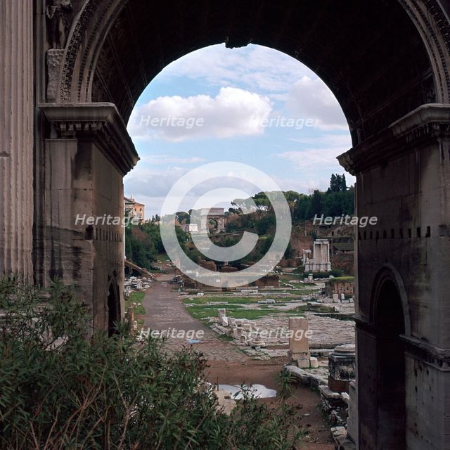 The Roman forum and Arch of Septimus Severus, 3rd century. Artist: Unknown