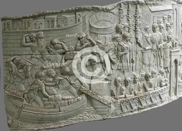 The Roman galleys. Relief detail of Trajan's Column, 1st-2nd century. Artist: Classical Antiquities  