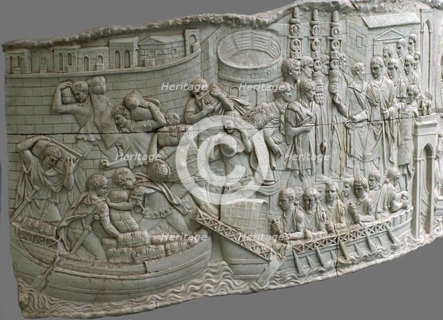The Roman galleys. Relief detail of Trajan's Column, 1st-2nd century. Artist: Classical Antiquities  