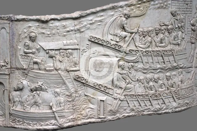 The Roman galleys. Relief detail of Trajan's Column, 1st-2nd century. Artist: Classical Antiquities  