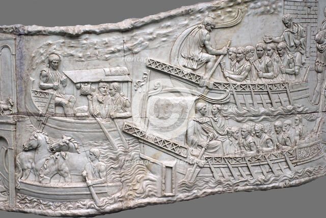 The Roman galleys. Relief detail of Trajan's Column, 1st-2nd century. Artist: Classical Antiquities  