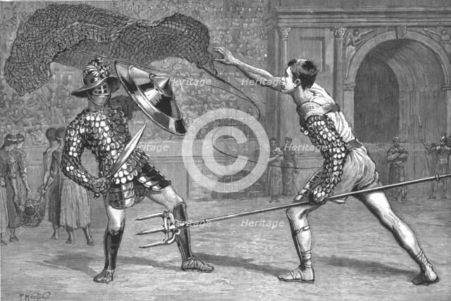 ''The Roman Gladiatorial Games at the Italian Exhibition, Earls Court', 1888. Creator: Percy Macquoid.