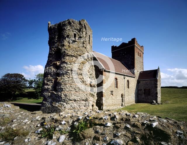 The Roman Pharos lighthouse and St Mary's Church, Dover Castle, Kent, 2005. Artist: Unknown.