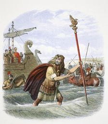 The Roman standard bearer of the 10th legion landing in Britain, 55BC (1864). Artist: James William Edmund Doyle