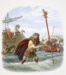 The Roman standard bearer of the 10th legion landing in Britain, 55BC (1864). Creator: James William Edmund Doyle