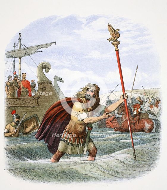 The Roman standard bearer of the 10th legion landing in Britain, 55BC (1864).  Creator: James William Edmund Doyle.