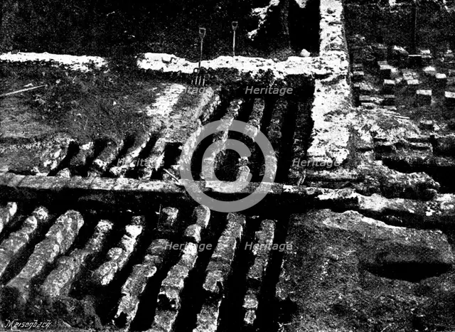 The Roman Villa recently discovered at Darenth...: hypocaust with chalk blocks, looking east, 1895. Creator: Ernest Christopher Youens.