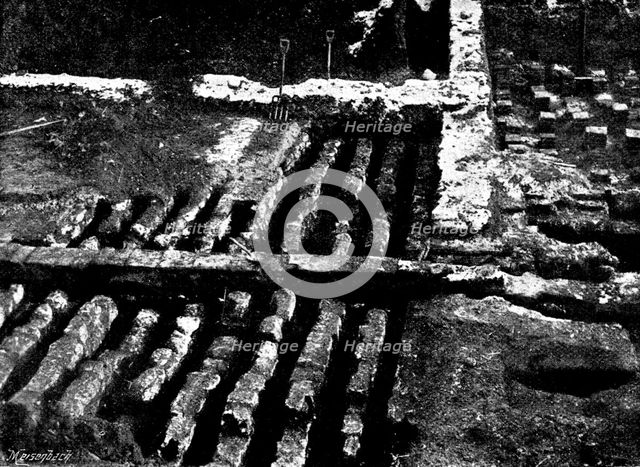 The Roman Villa recently discovered at Darenth...: hypocaust with chalk blocks, looking east, 1895. Creator: Ernest Christopher Youens.