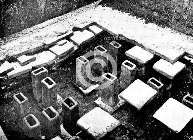 The Roman Villa recently discovered at Darenth, Kent: hypocaust constructed with flue-tiles, 1895. Creator: Ernest Christopher Youens.
