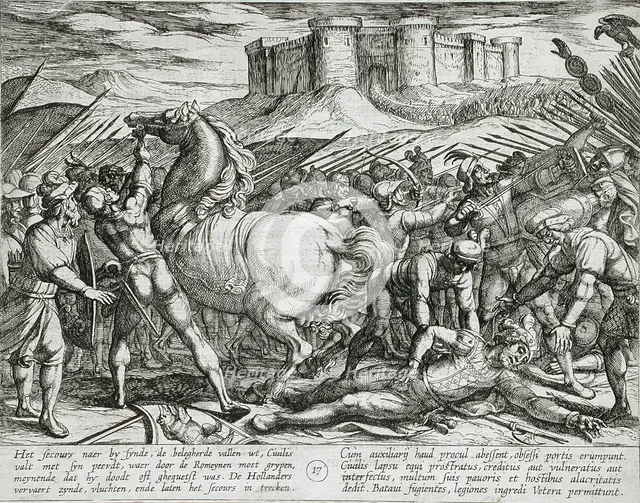 The Romans Misled by Civilis' Horse that He was Dead or Injured, Publshed 1612. Creator: Antonio Tempesta.