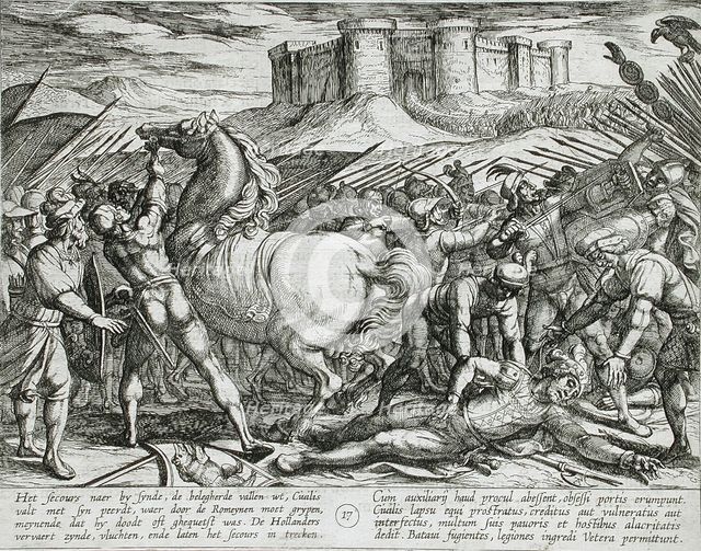 The Romans Misled by Civilis' Horse that He was Dead or Injured, Publshed 1612. Creator: Antonio Tempesta.