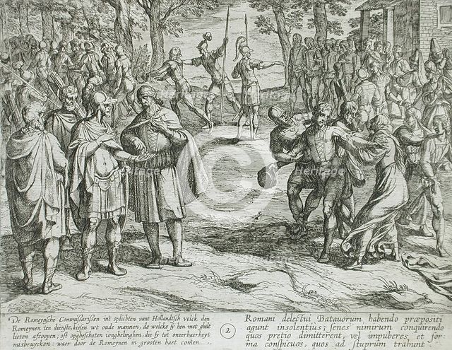 The Romans Paying Off Dutch Old Men for the Services of Young Ones, Publshed 1612. Creator: Antonio Tempesta.