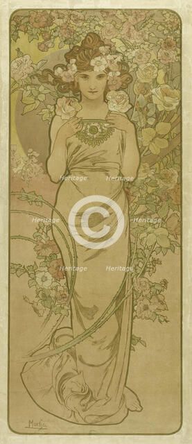 The Rose (From the Series Flowers), 1898. Creator: Mucha, Alfons Marie (1860-1939).