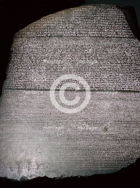 The Rosetta Stone, Egyptian, Ptolemaic Period, 196 BC. Artist: Unknown