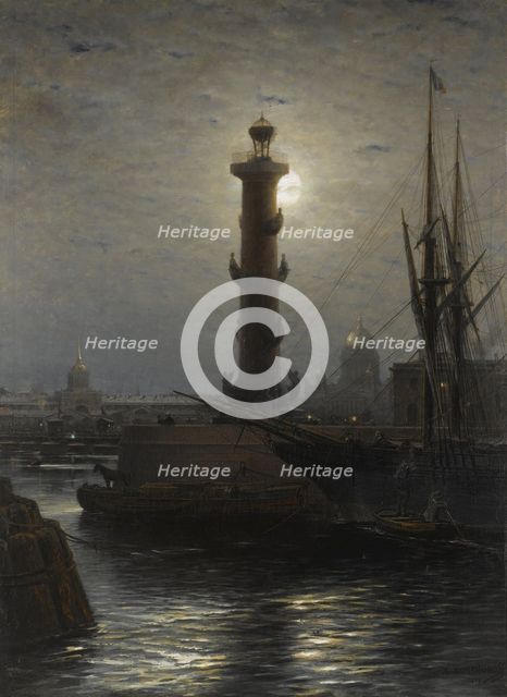 The Rostral Column near the Stock Exchange in St. Petersburg, 1878. Artist: Bogolyubov, Alexei Petrovich (1824-1896)