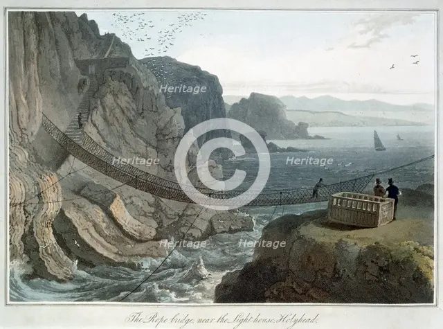 'The Rope Bridge near the Lighthouse, Holyhead', Anglesey, Wales, 1829. Creator: William Daniell.