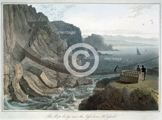 'The Rope Bridge near the Lighthouse, Holyhead', Anglesey, Wales, 1829. Creator: William Daniell.