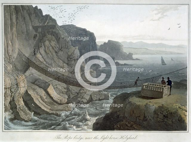 'The Rope Bridge near the Lighthouse, Holyhead', Anglesey, Wales, 1829. Artist: William Daniell