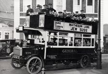 The Rowntree Brass Band on a motor bus in London, after 1904