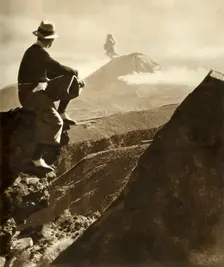 The Rotorua district in the North Island of New Zealand - The climber is resting on a rocky promine Creator: Unknown