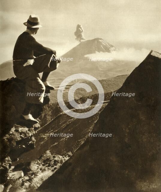 'The Rotorua district in the North Island of New Zealand - The climber is resting on a rocky promine Creator: Unknown.