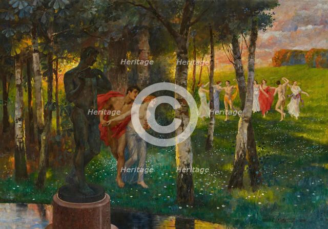 The Round Dance. Park landscape in spring with dancers, 1899. Creator: Armbrust, Karl (1867-1928).
